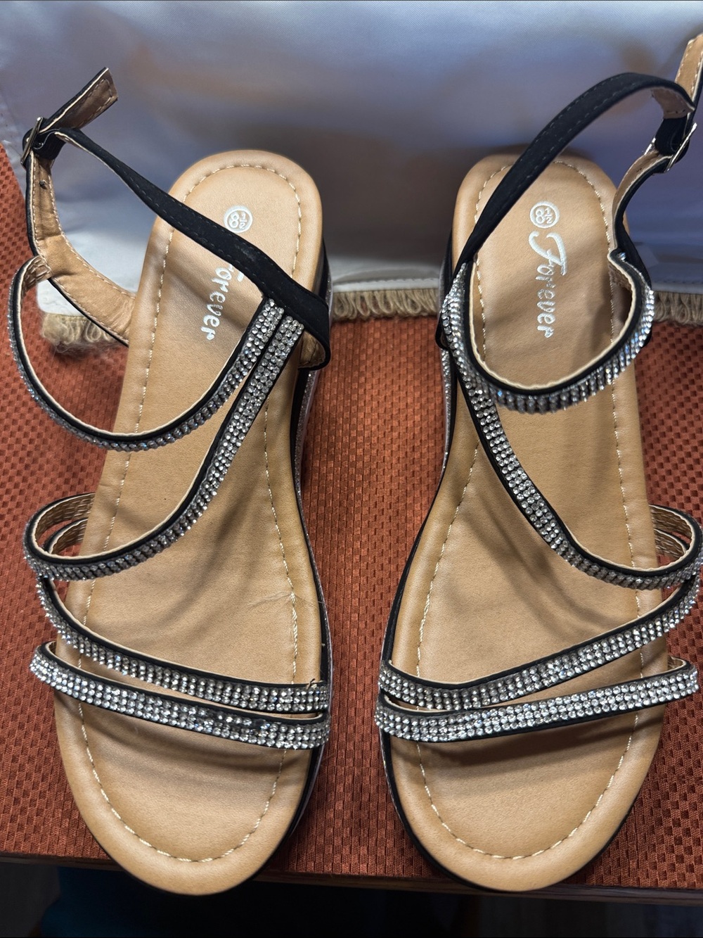 Black Rhinestone Multi-Strap Women's Sandals